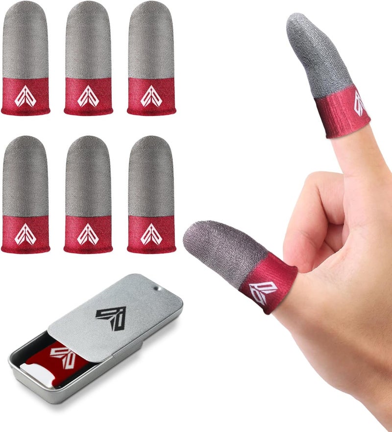 LAYASIMON 6PCS Gaming Finger Sleeves. 0.29MM Silver Fiber, Anti Sweat, Extremely Thin,Breathable Touchscreen dedales Gamer Finger Cover Thumb Sleeve Fit Phone Game Tablet Devices. (Red) - Image 1